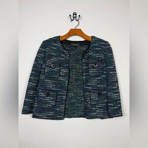 St. John Tweed Green Blue Black Jacket Blazer Luxury Sophisticated Women’s 6